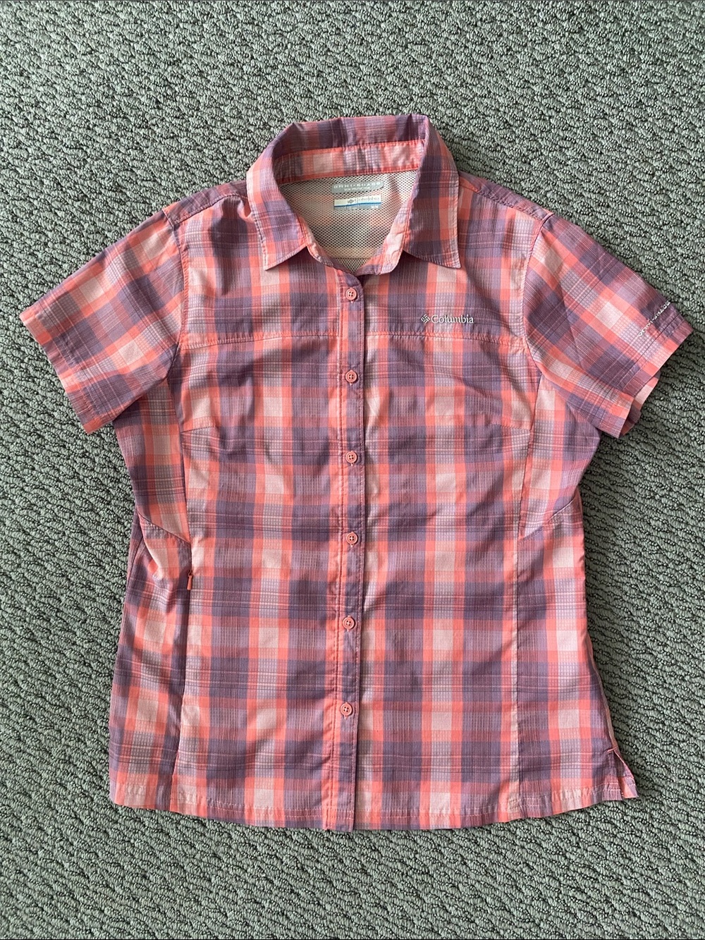Columbia Pink and Purple Plaid Short-Sleeve Button Shirt